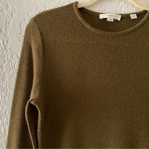 Vince Wool Blend T-Shirt Top Long Sleeve Crewneck Knit Layering Pullover Green - Picture 7 of 8